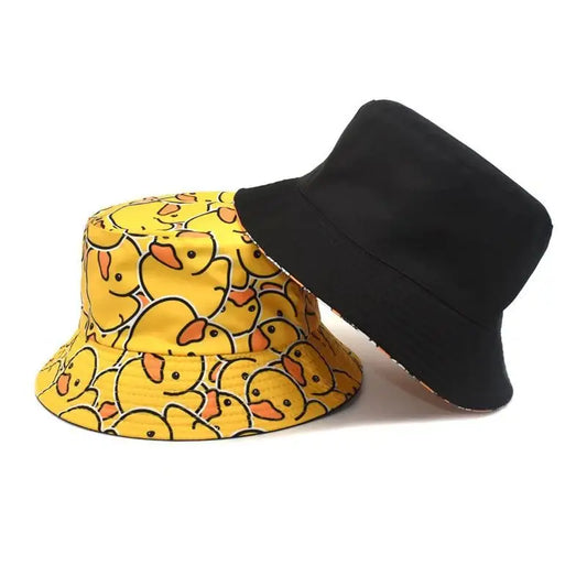 Four Seasons Reversible Yellow Duck Bucket Hat – Japanese Style Trendy Sun Hat for Couples