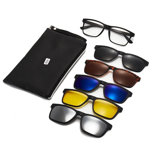 2202A 2-in-1 Magnetic Clip-On Sunglasses – Polarized Night Vision & Prescription Eyeglass Frame