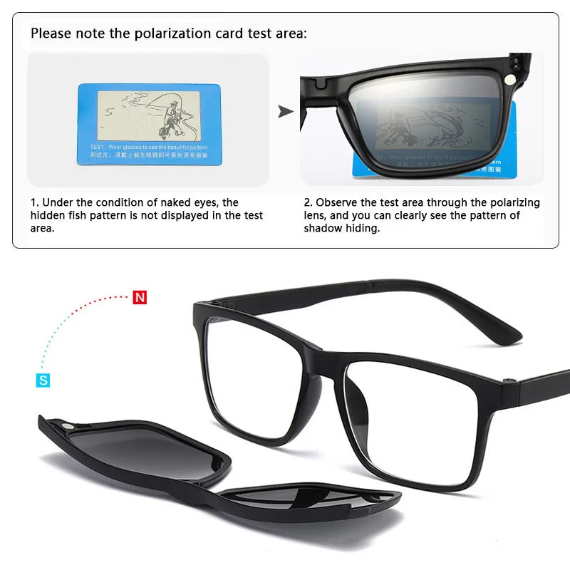 2202A 2-in-1 Magnetic Clip-On Sunglasses – Polarized Night Vision & Prescription Eyeglass Frame