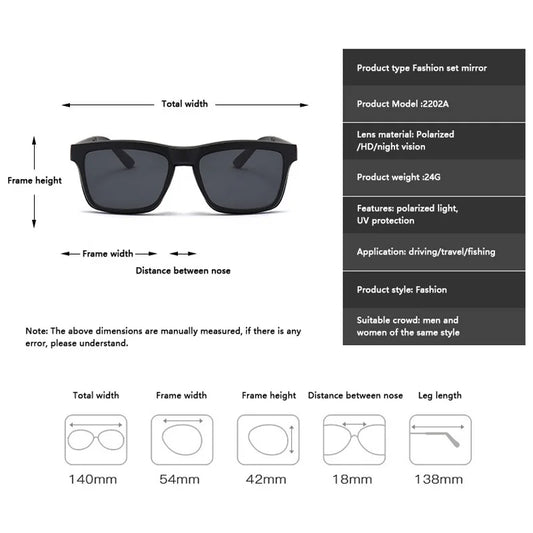 2202A 2-in-1 Magnetic Clip-On Sunglasses – Polarized Night Vision & Prescription Eyeglass Frame
